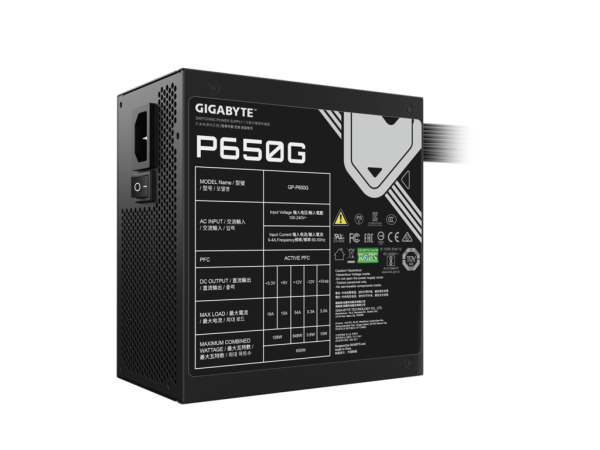 Gigabyte PSU 650W Gold,80+, ATX form factor,Active PFC, 6xSATA,4xPCIe 6+2 Pin,3x4Pin - Image 3